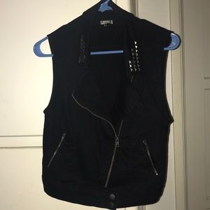 Forever 21 Black denim studded Moto vest